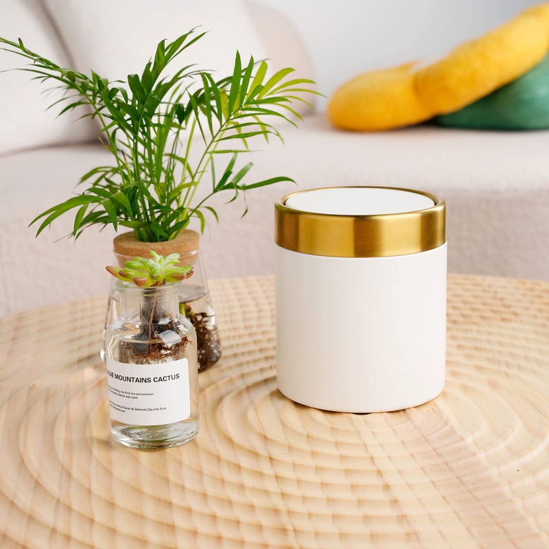 JILLICK Mini Trash Can with Lid, Metal Small Tiny Mini Trash Bin Can, Mini Countertop Trash Cans for Desk Car Office Kitchen, Swing Top Trash Bin 1.5 L/0.40 Gal (White) - Image 2